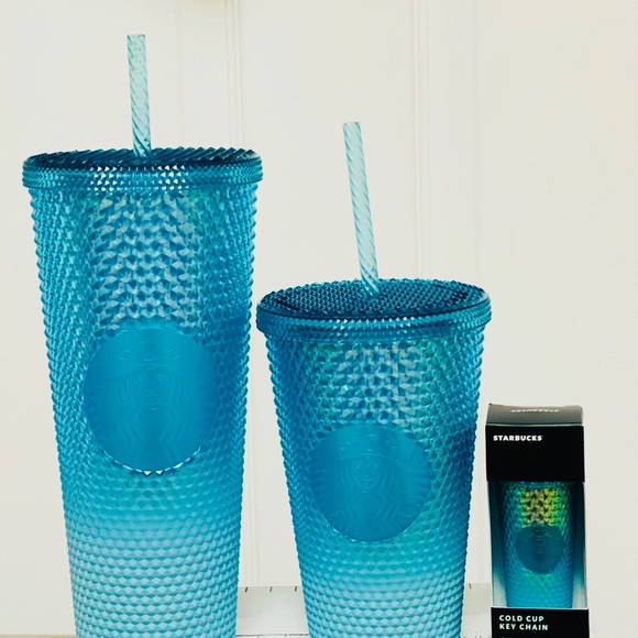 3PSet Starbucks Ombre Blue Studded Cup Tumbler Venti Grande Keychain Aqua Splash - Picture 11 of 13